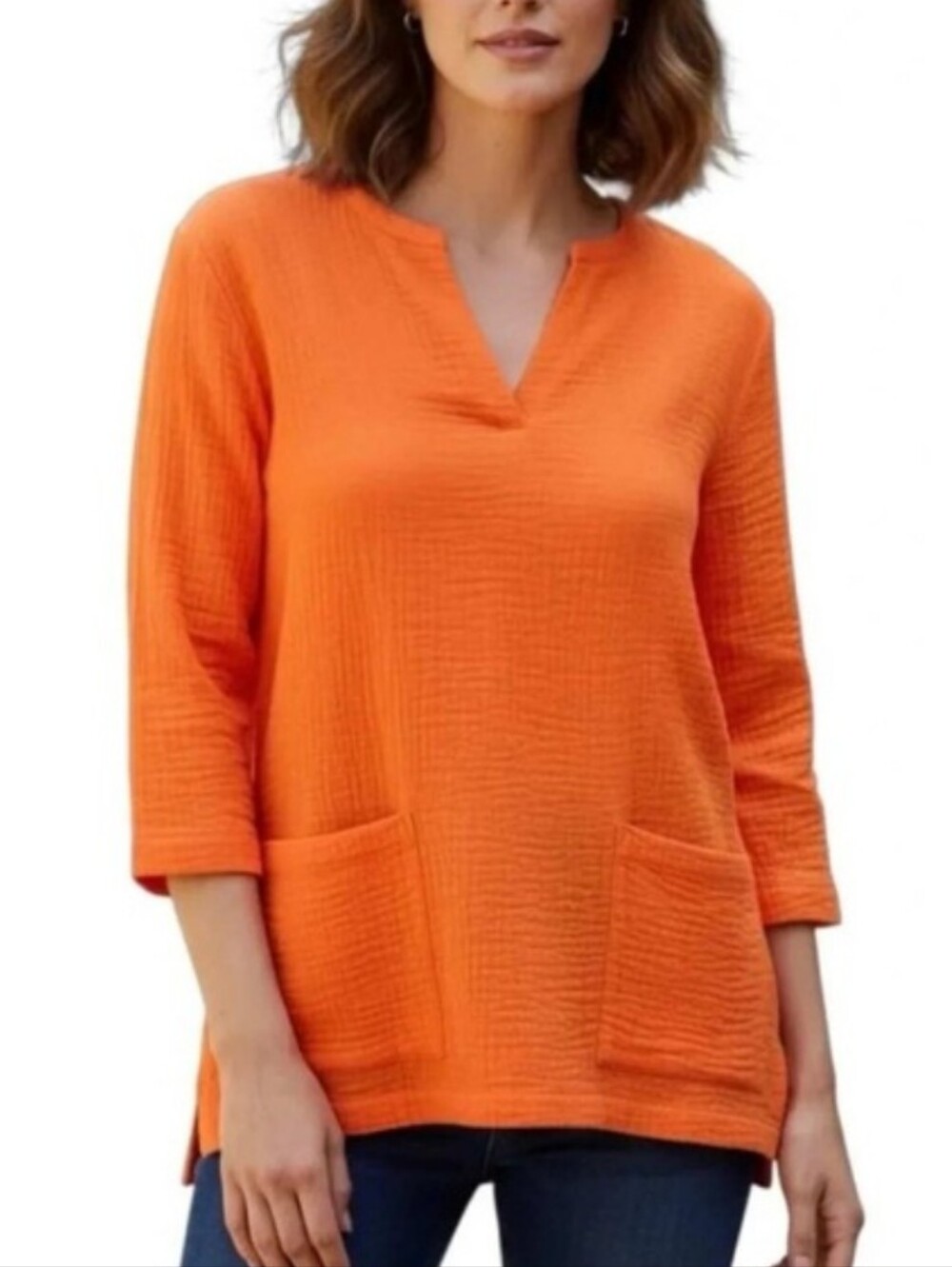 Soft Surroundings Gauze Cotton Orange Tunic Top.